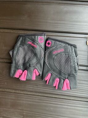 Harbinger Black and Pink Fingerless Workout Gloves